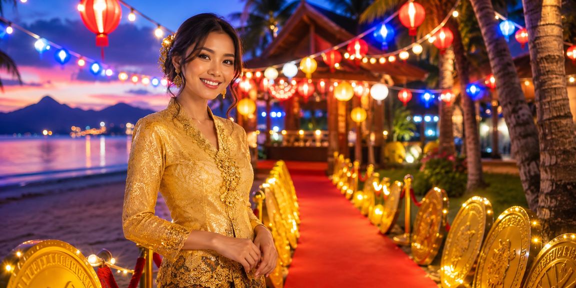 Pemain wanita berbaju kebaya menggunakan aplikasi kasino di Langkawi